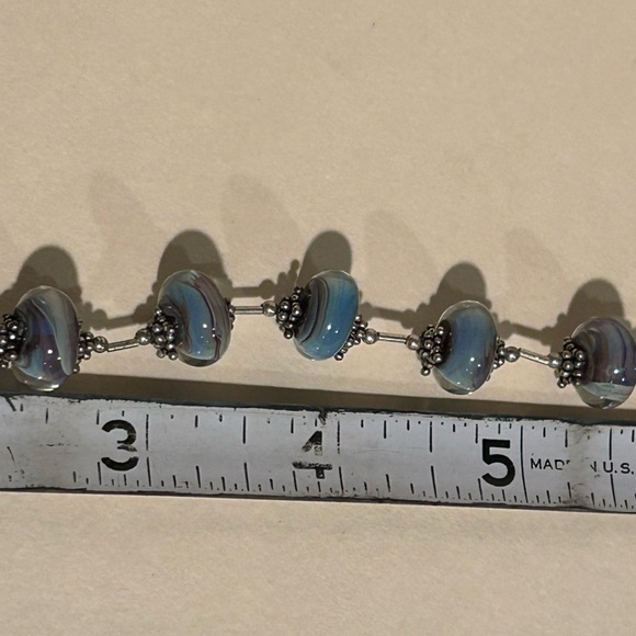 Blue and Silver Lampwork Glass Bracelet with Toggle Clasp - Picture 9 of 9